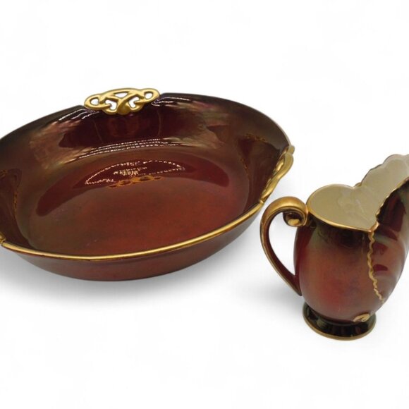 CARLTON WARE Rouge Royale Burgundy Red Bowl and Creamer England Vintage - Picture 16 of 16